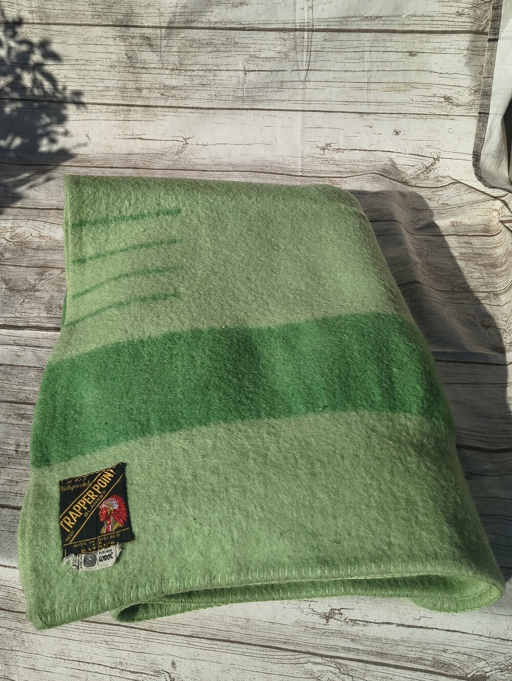 Vintage Trapper Point 4 Point Green Wool Blanket